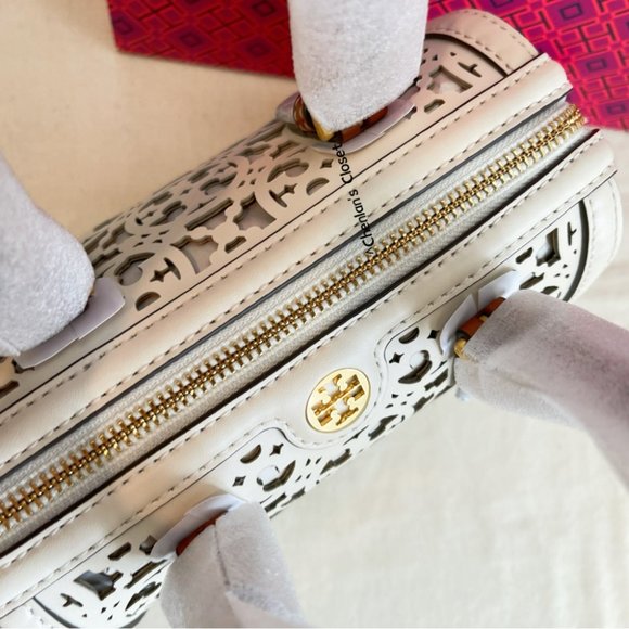 🔥NeW! $598 Tory Burch T Monogram Laser Cut Barrel Petite Bag - Picture 11 of 17